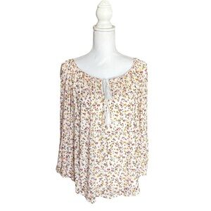 BCX NWT Boho Floral Peasant Tassel Tie Cottagecore Sheer Sleeve Lined Top - M
